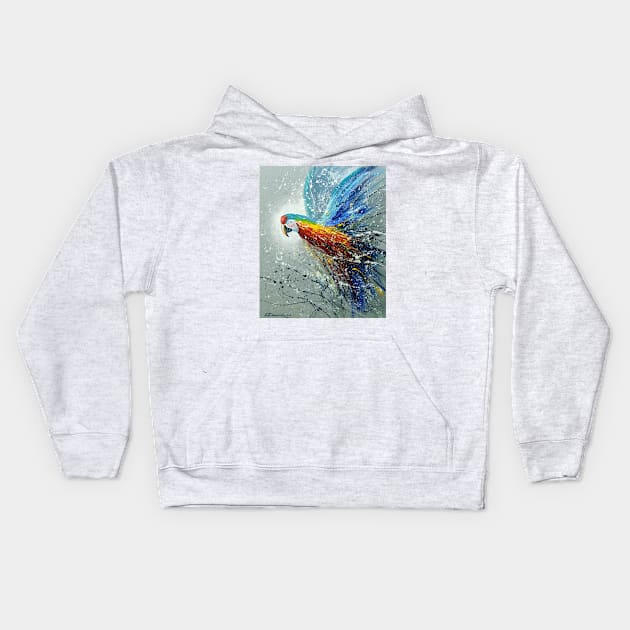 Parrot in flight Kids Hoodie by OLHADARCHUKART